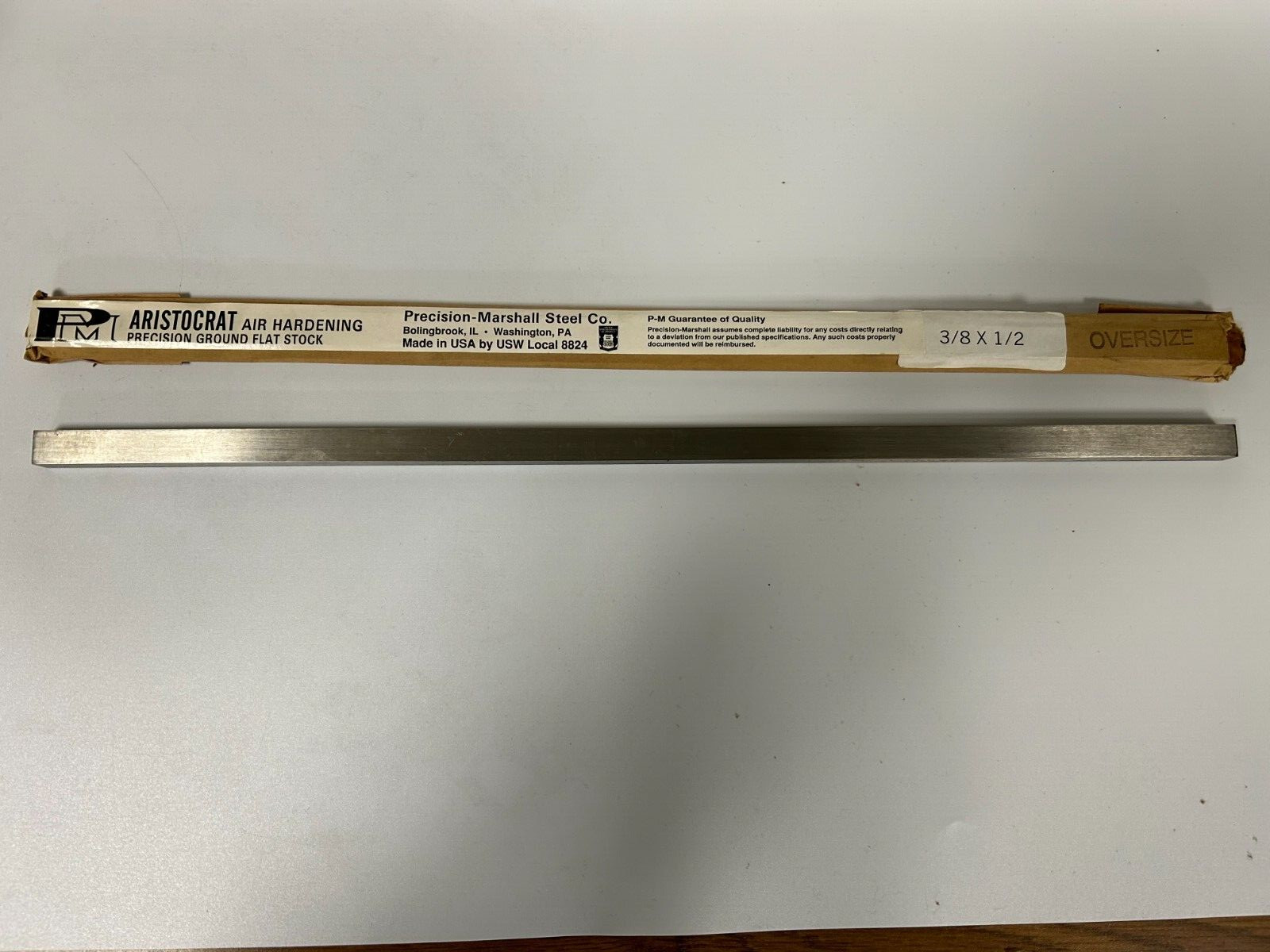 Precision Marshall 00860 3/8″ x1/2″x18″ D2 Oversized Ground Stock New