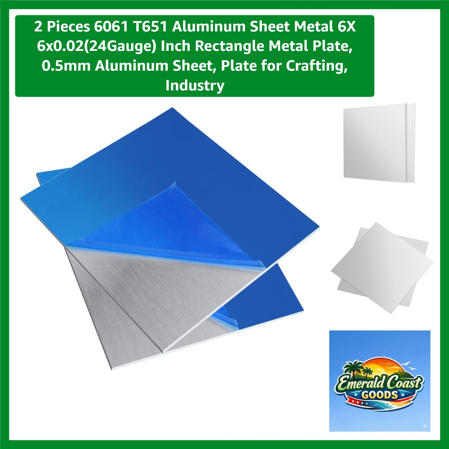 Set of 2 – Rectangular 6061 Aluminum Plates, 6×6 Inch, Perfect for Industries