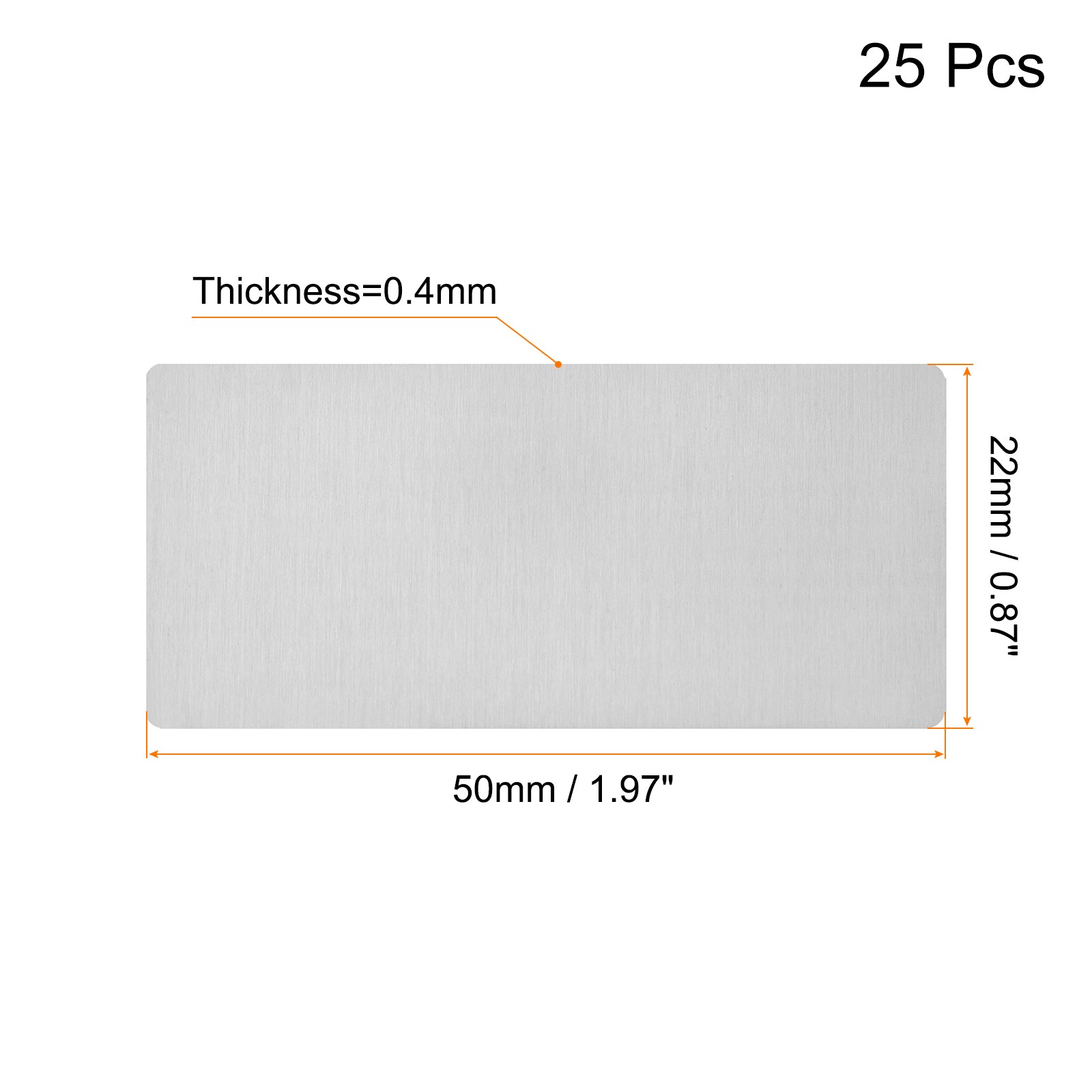 50x22x0.4mm Brushed 201 Stainless Steel Blank Metal Card Silver Tone 25 Pcs