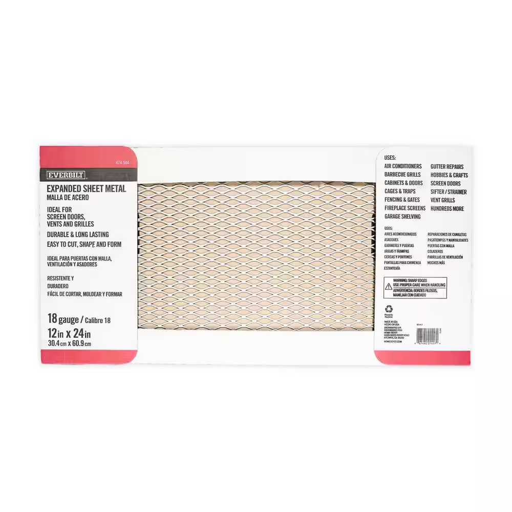 12 In. X 24 In. – 18 Gauge Plain Steel Expanded Metal – 1/2 In. O/C Spacing