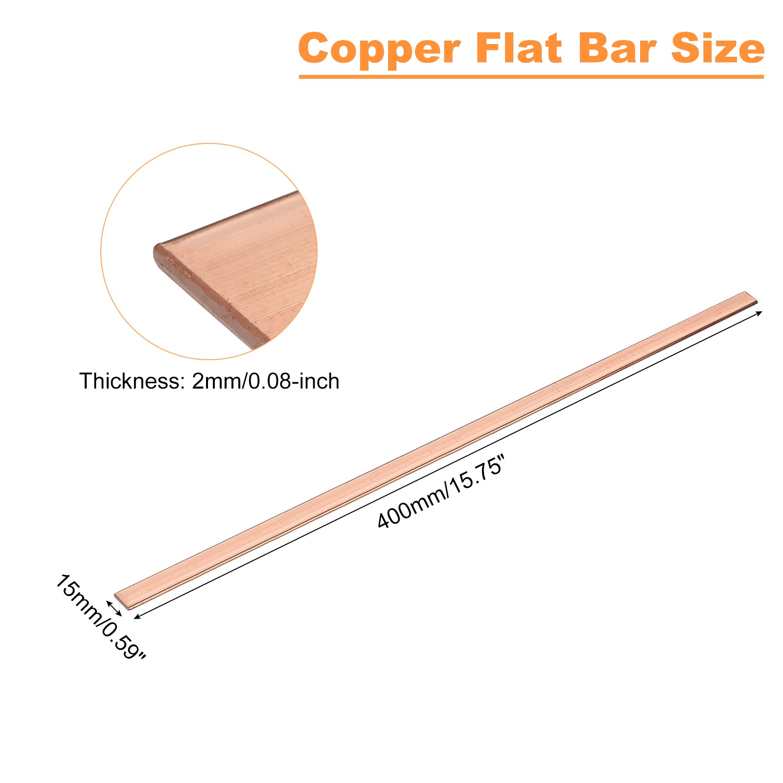 Copper Flat Bar, 0.08″ Thickness x 0.59″ Width x 15.75″ Length Copper Bar Stock