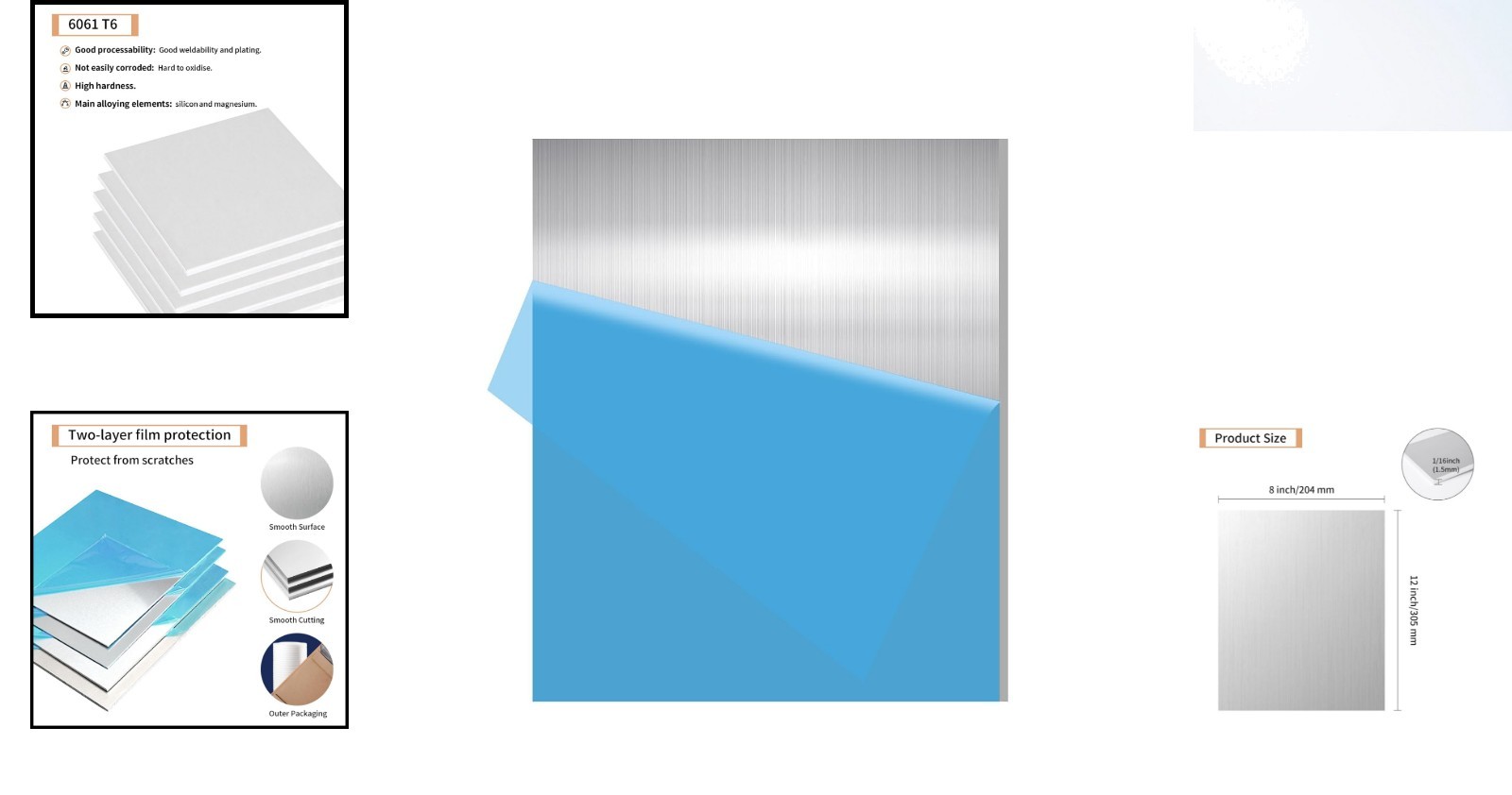 Versatile 6061 Aluminum Sheet 1/16″ x 8″ x 12″ – Ideal for Industrial & DIY Use