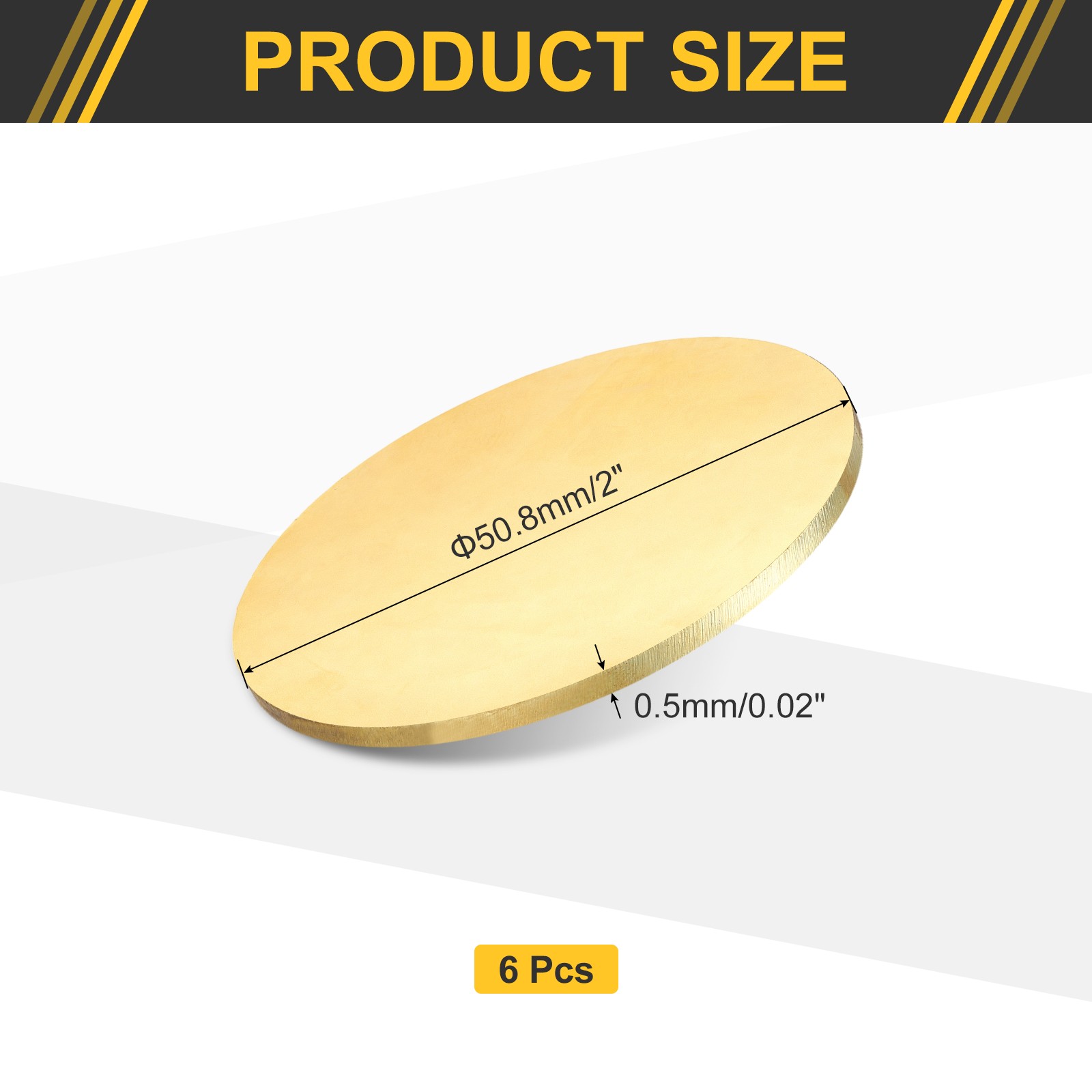 6Pcs, Brass Round Plate 0.02″(0.5mm) Thick 2″(51mm) Dia H65 Brass Round Sheet