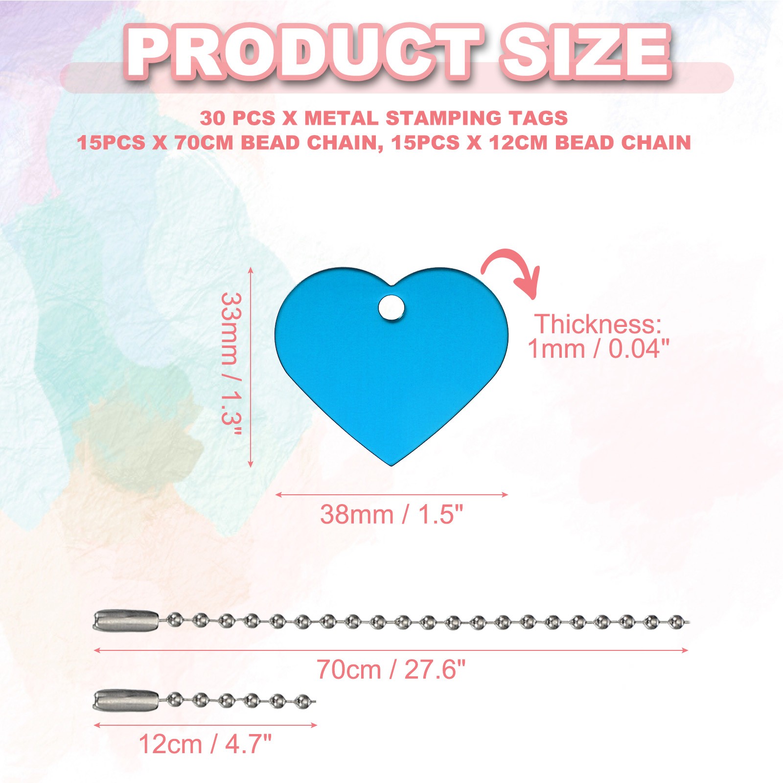 30Pcs Blank Tag Metal Stamping Tags, Heart Shape Engraved Tag, Light Blue