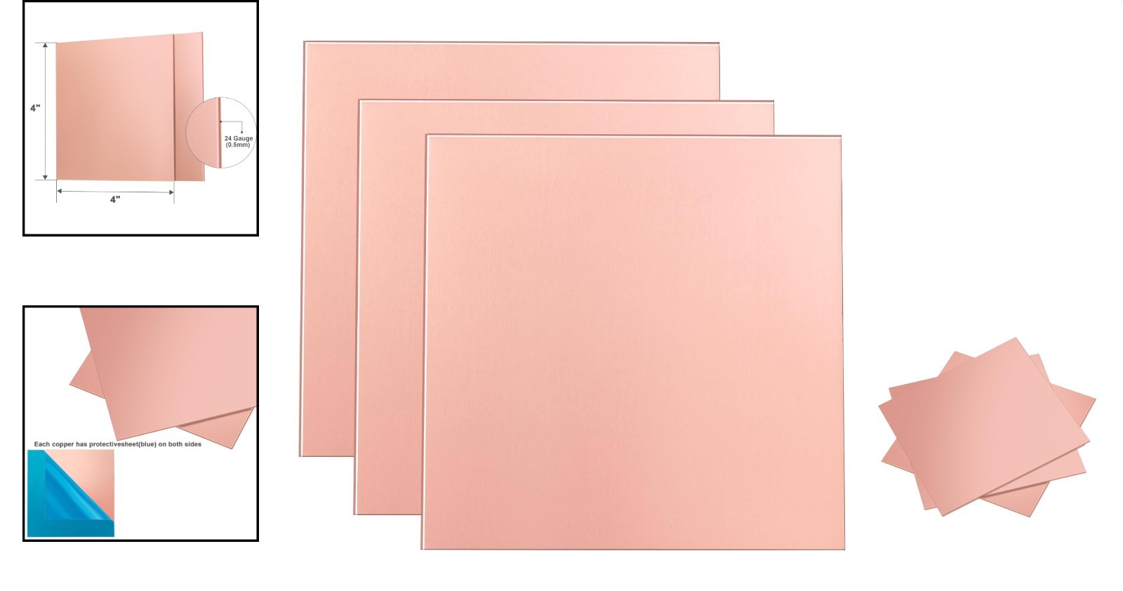 99.9% Pure Copper Craft Sheets (3 Pack) – 4″x4″ for Jewelry and Model Building