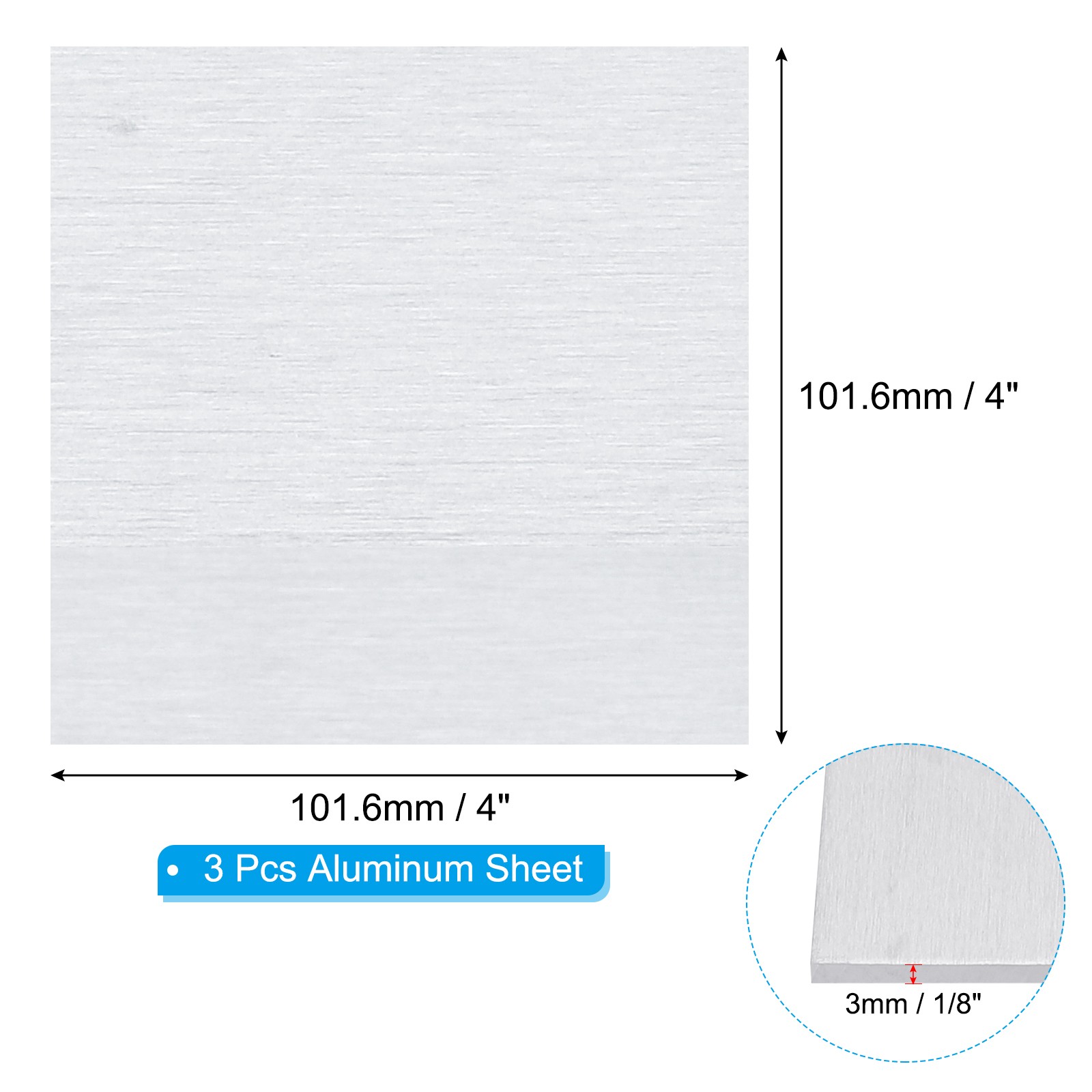 6061 T651 Aluminum Sheet Metal 4 x 4 x 1/8(0.125″) Inch 3Pcs Flat 3MM