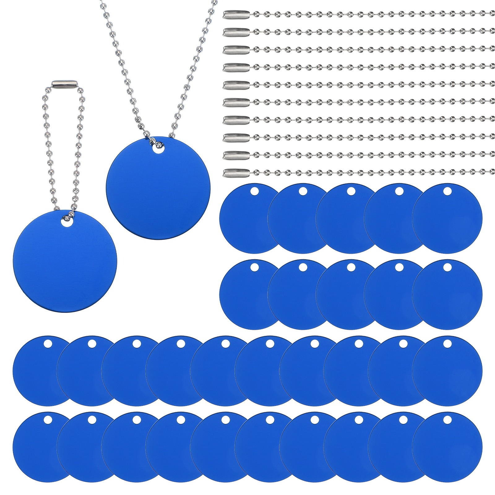 30Pcs Blank Tag Metal Stamping Tags, Round Shape Engraved Tag, Blue