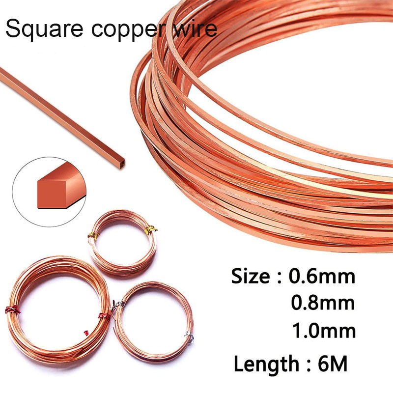 0.6/0.8/1mm Copper Flat Wire Square, Eco Friendly, for Jewelry