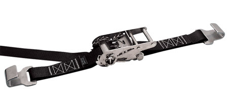 STAINLESS RATCHET ASSEMBLY TIE DOWN W/FLT HOOK, BLUE 2″X17″X16′, 304SS