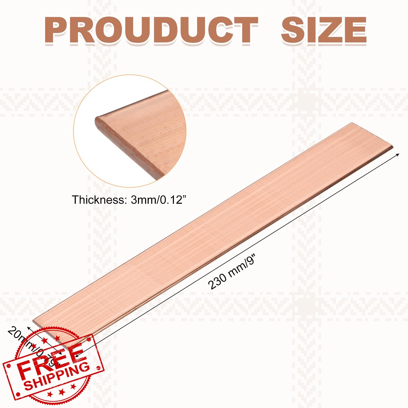 uxcell Copper Flat Bar, 1/8″ x 0.8″ x 9” C110 Solid Copper Bus Bar Stock Pla…