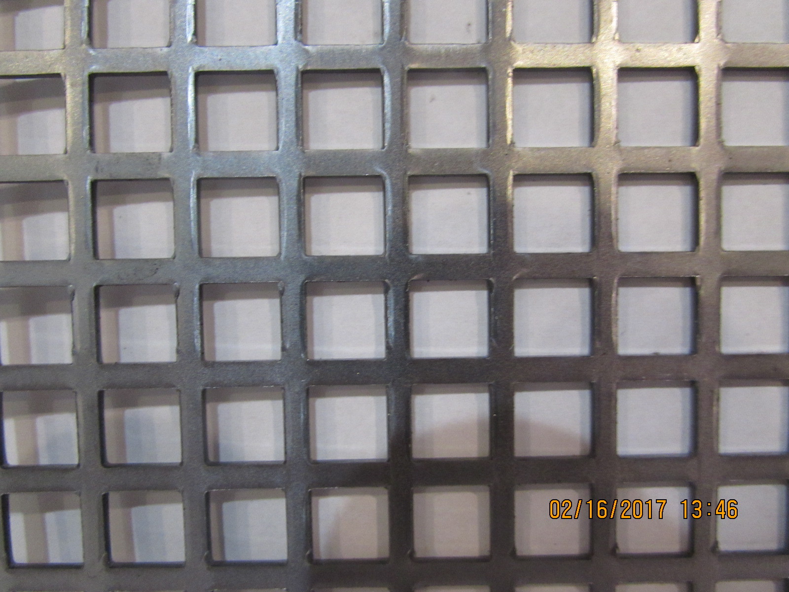3/8″ SQUARE ON 1/2″ CENTERS PLAIN STEEL PERFORATED METAL 16 GAUGE—18″ X 18″