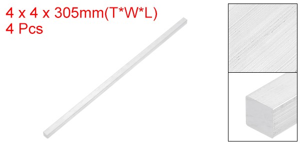 Square 6063 Aluminum Flat Bar, 4Pcs 5/32″ Thickness 5/32″ Width 12″ Length