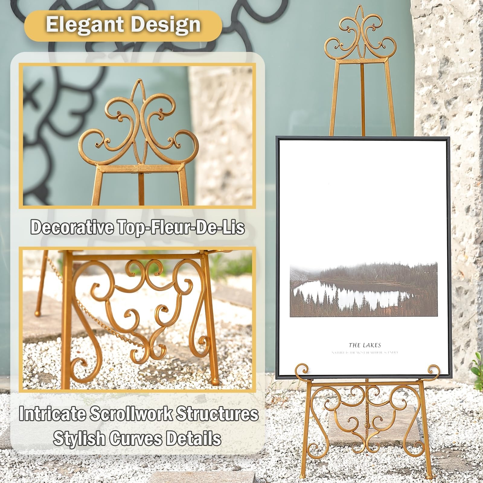 15″L x 25.5″W x 56.5″H Metal Scroll Extra Large Free Standing Adjustable Disp…