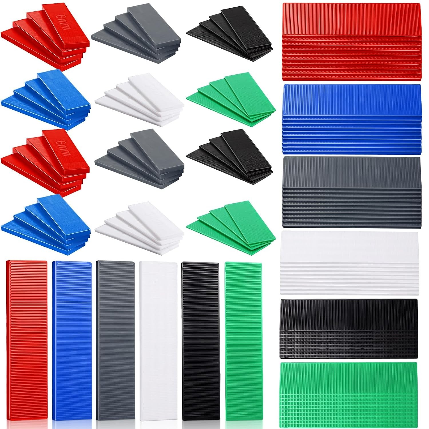 480 Pcs Plastic Flat Shims Set Tile Leveling Spacers Assorted Sizes & Colors