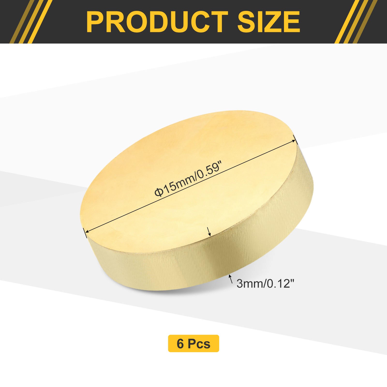 6Pcs Brass Round Plate, 0.12″(3mm) Thick 0.6″(15mm) Dia H65 Brass Round Sheet