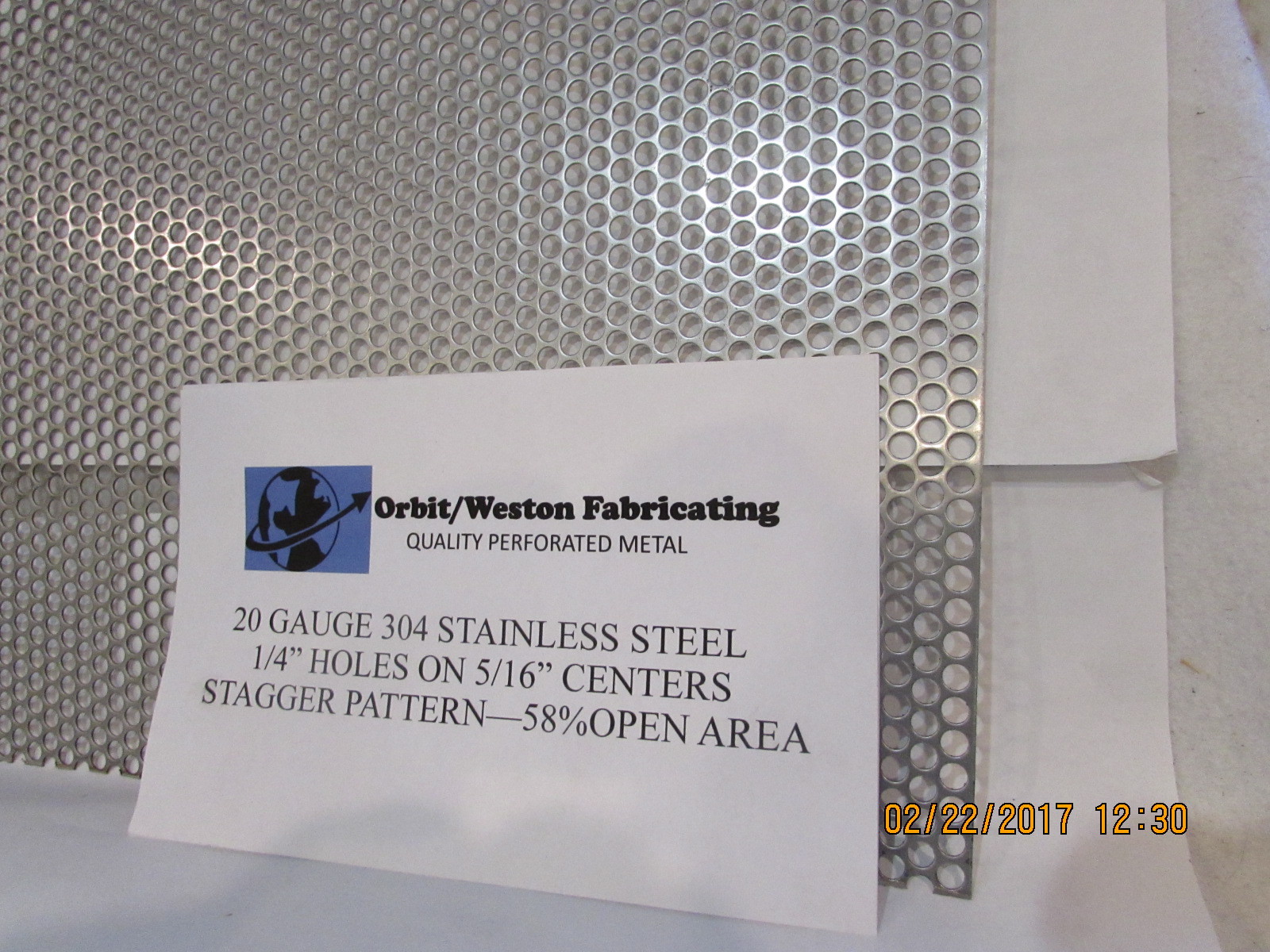 –1/4″ HOLES 304 STAINLESS STEEL– 20 GAUGE 10″ X 11-3/8–