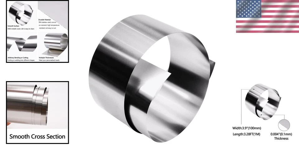 304 Stainless Steel Foil Roll, 0.1mm x 100mm x 1M, Metal Strip Sheet for Indu…