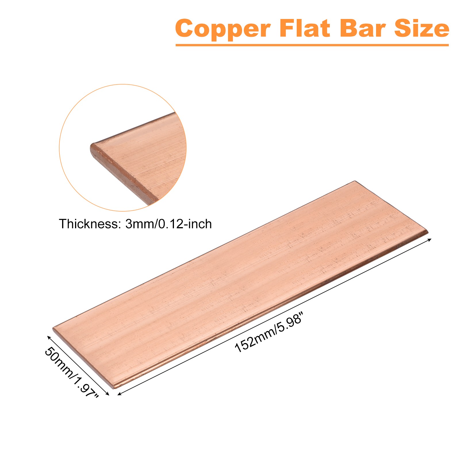 Copper Flat Bar 1/8″ Thickness x 2″ Width x 6″ Length Copper Bar Stock
