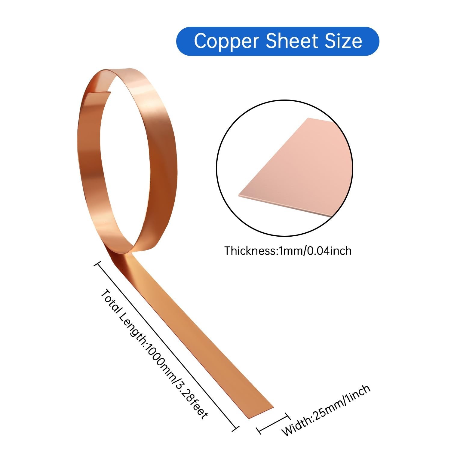 Copper Sheet Roll, 1000x25x1mm Copper Flashing Roll, 18 Gauge Thick Pure Copp…