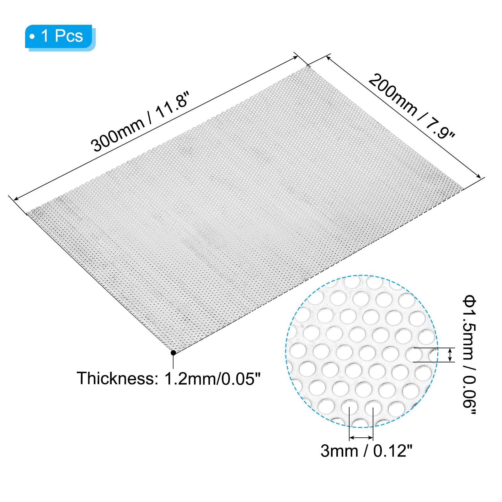 11.8″ L x 7.9″ W Perforated Metal Sheets, 16Ga 0.06″ Hole 304 Stainless Steel