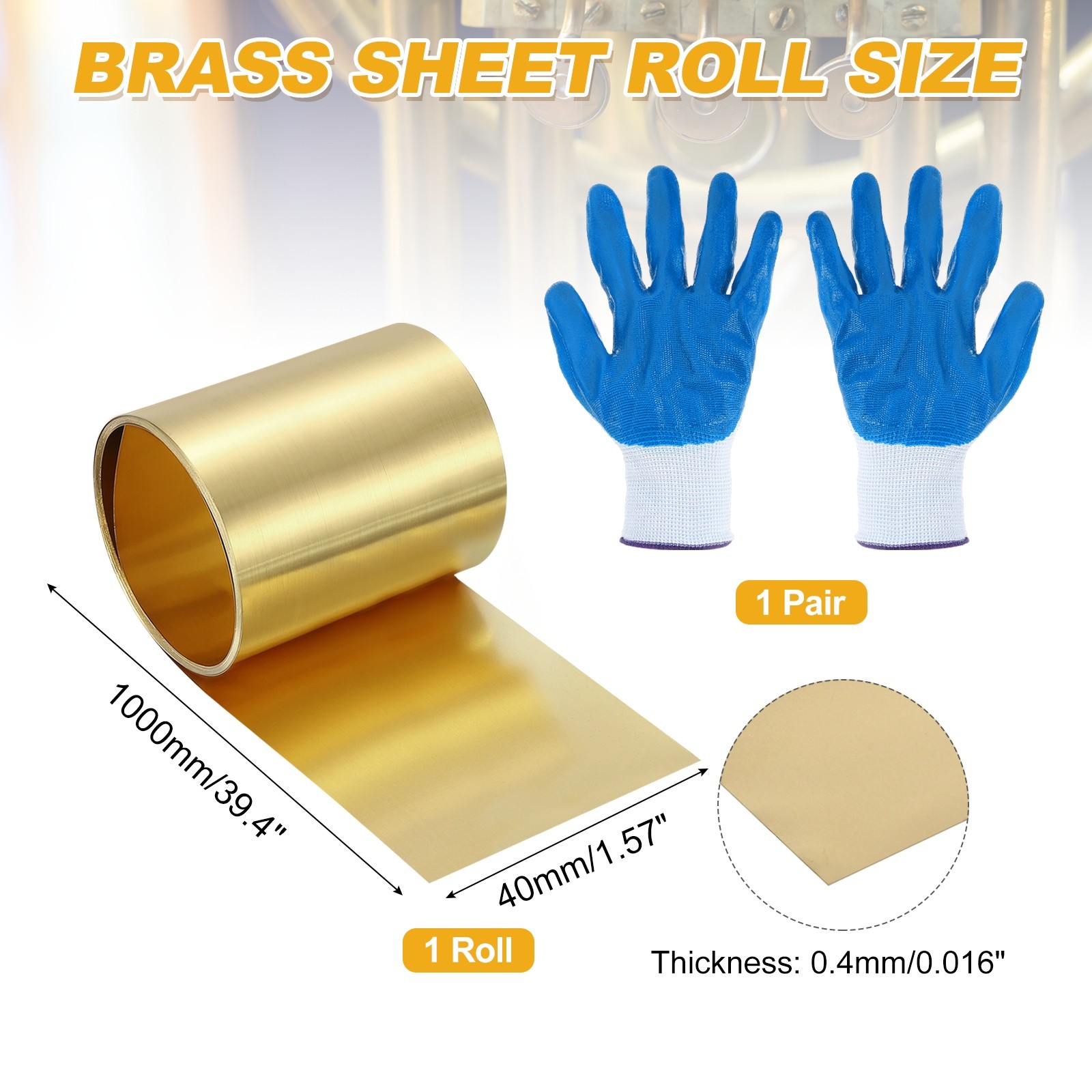 Brass Sheet Roll, 0.016 x 1.57 x 39.4 Inch H62 Thin Brass Foil Strip Plate Shim