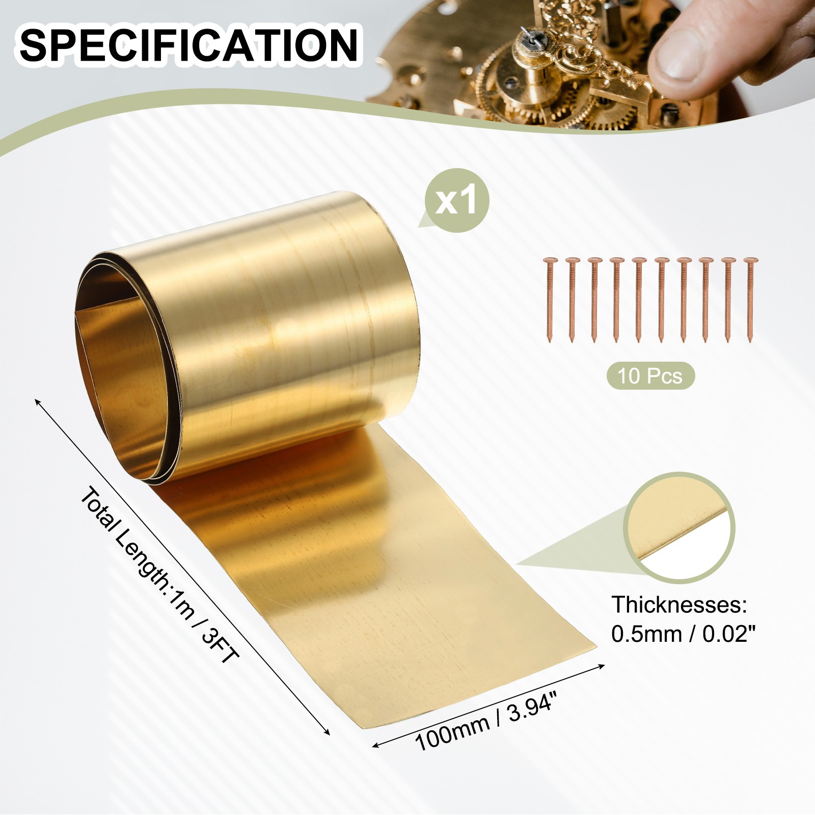 Brass Sheet Roll 3.9″ x 39.4″ 28 Gauge(0.5mm) Thickness for DIY (1 Pack, Brassy)