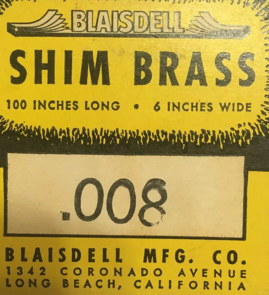 Brass Shim .008 /.203mm Thick 6″ X 1” inch 6 inch X 1 inch (1/2 hard).Unpoli