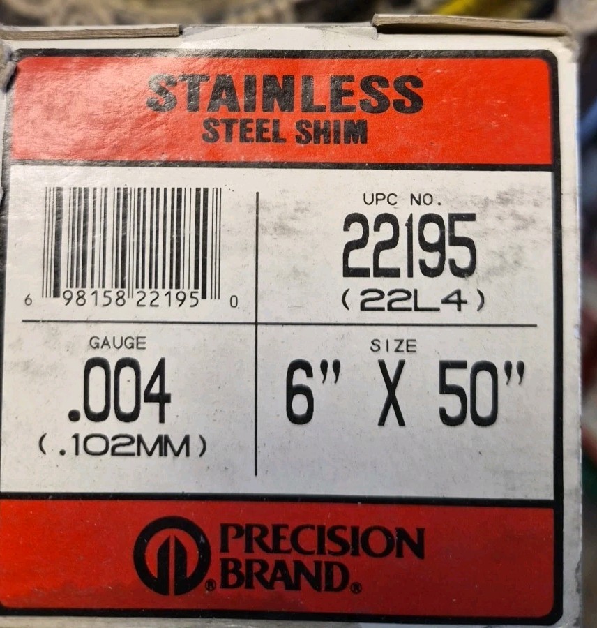 Precision Brand Stainless Steel Shim 22195 6″ X 50″, .004 Guage