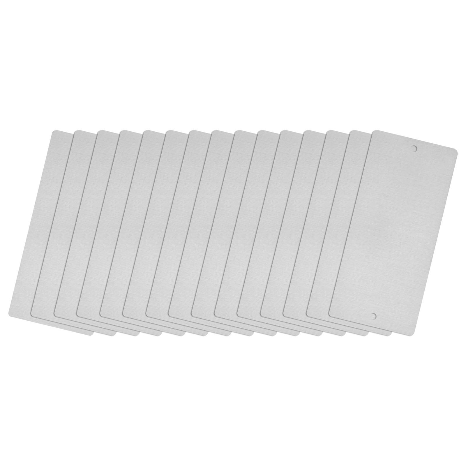 50x22x0.4mm Brushed Stainless Steel Blank Metal Card with Hole Silver Tone 15Pcs