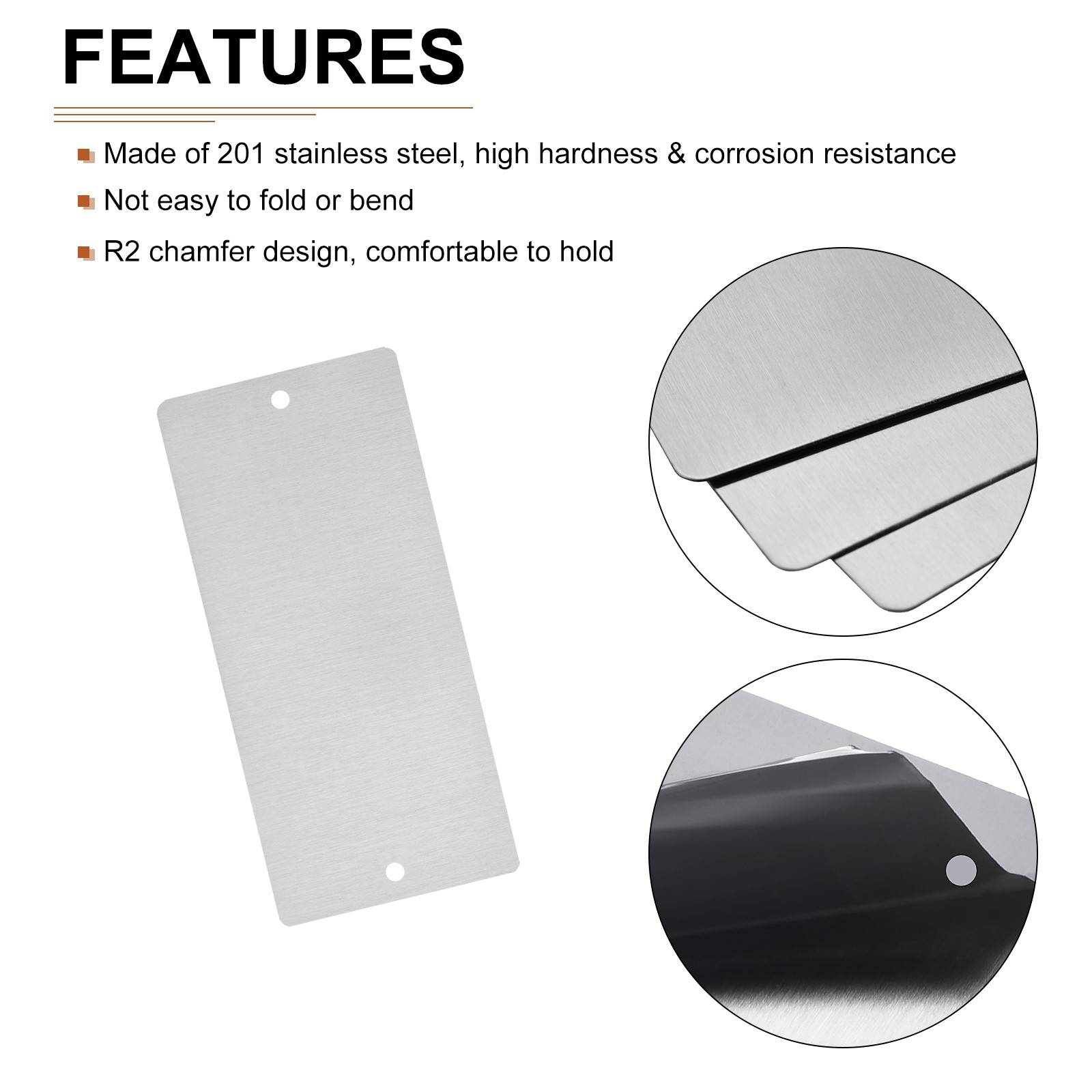 25Pack 50x22x0.4mm Blank Card 201 Stainless Steel Name Cards with 2 Holes Silver
