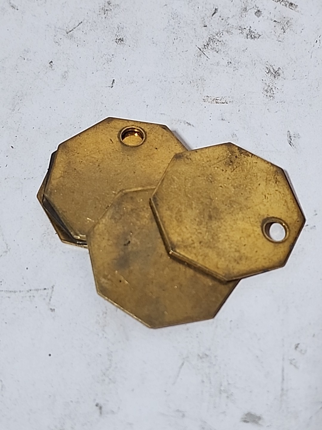 32 Round 7 Hexagon Brass Tags ID Discs Stamping Engraving Key Chain Labels