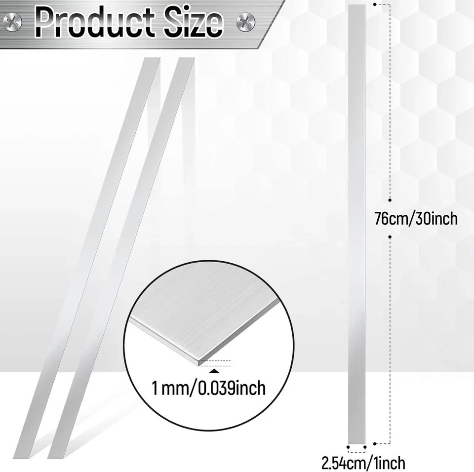 2 Pcs Stainless Steel Trim Strips 304 Brushed 1 x 30 Inch, Silver