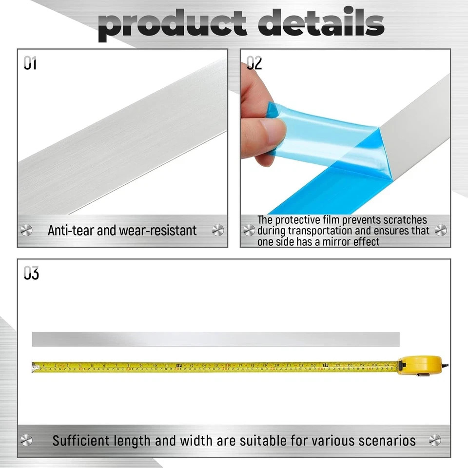 2 Pcs Stainless Steel Trim Strips 304 Brushed 1 x 30 Inch, Silver