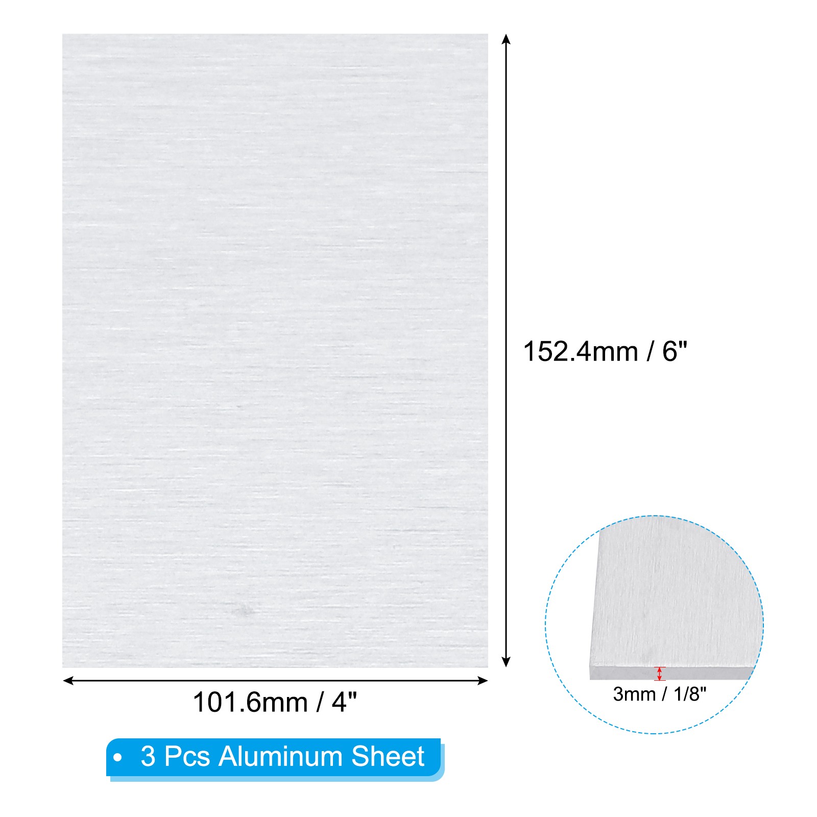 6061 T651 Aluminum Sheet Metal 4 x 6 x 1/8(0.125″) Inch 3Pcs Flat 3MM