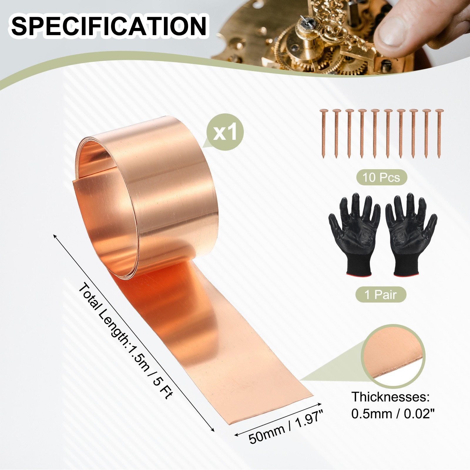 Copper Sheet Roll 2″ x 5 Ft 24 Gauge(0.5mm) Thickness DIY (1 Pack, Copper)