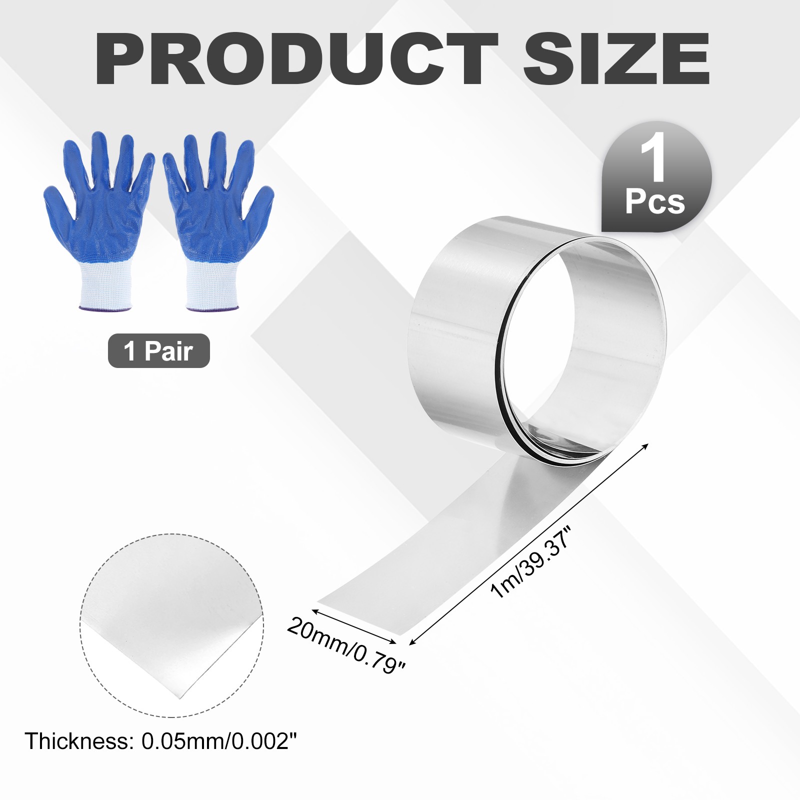 304 Stainless Steel Foil Roll 0.05mm x 20mm x 1m Metal Strip Sheet, Silver Tone