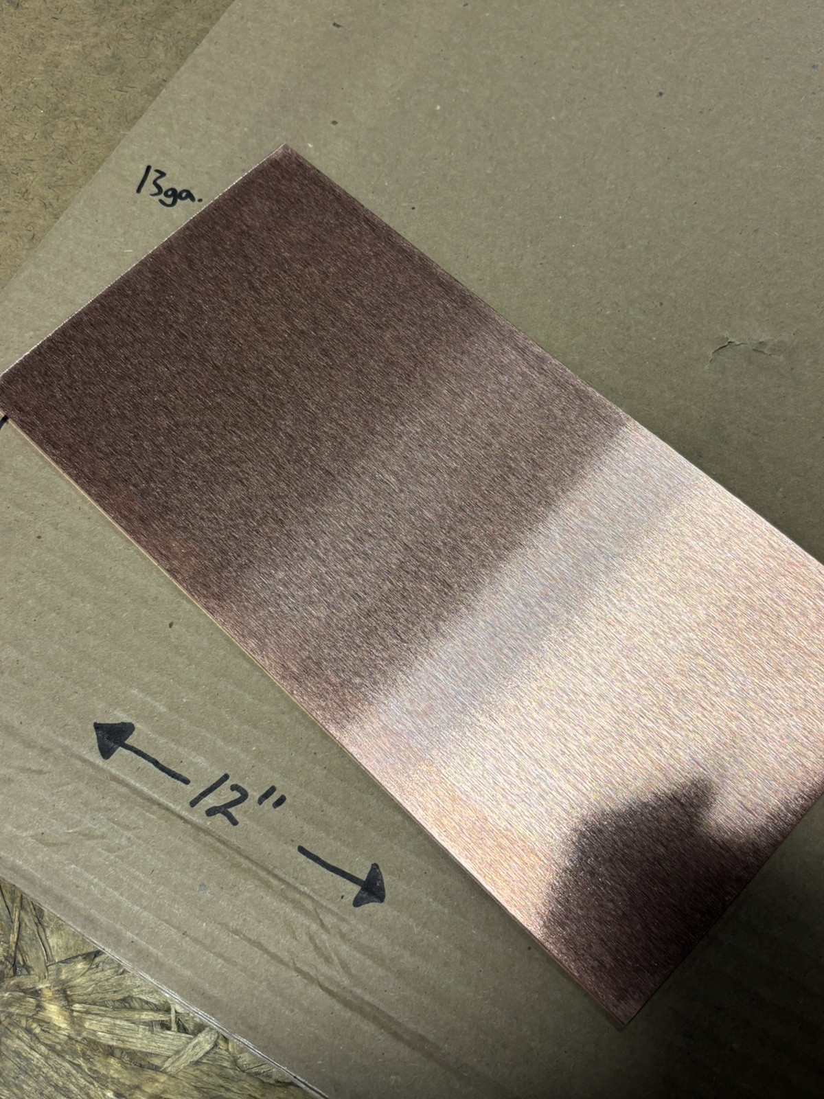 13ga (0.090” Thick) Pure Copper Sheet Metal – 1/4 Hard – 6” x 12” – Brushed