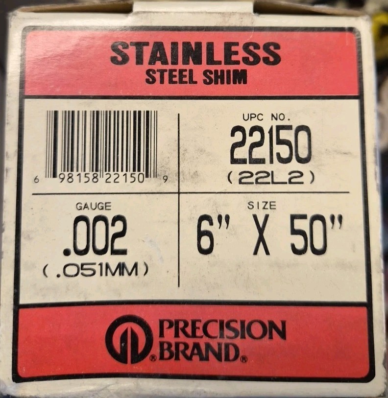 Precision Brand Stainless Steel Shim 22150 6″ X 50″, .002 Guage