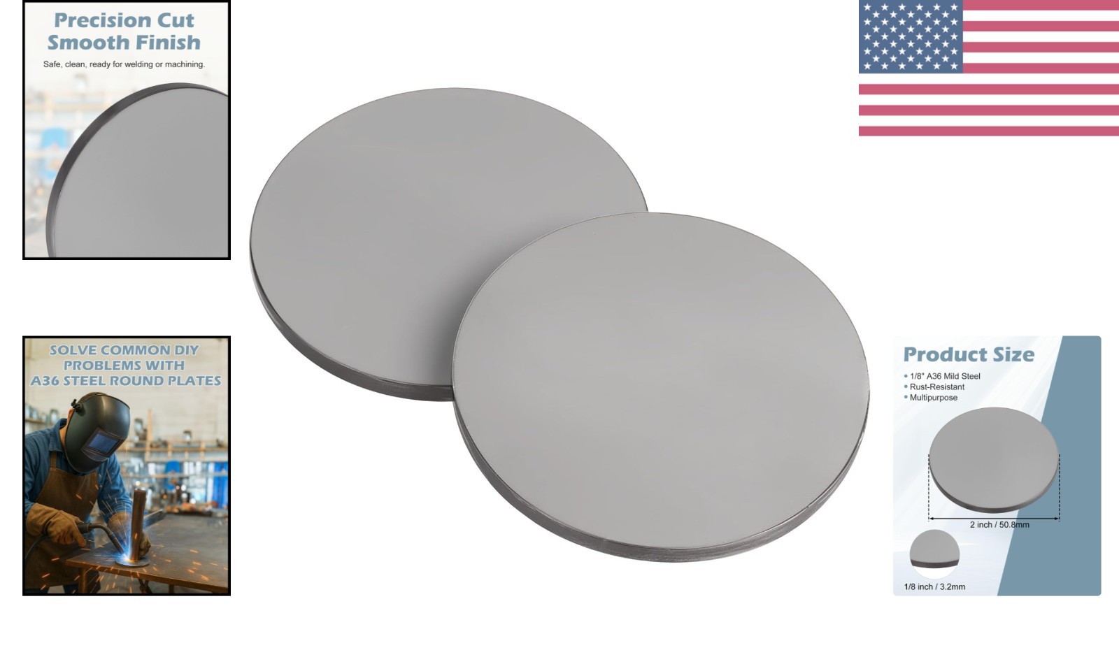 Steel Metal Plate 1/8″ x 2″ Diameter Disk 2 Pcs A36 Weldable Steel Sheet Base…
