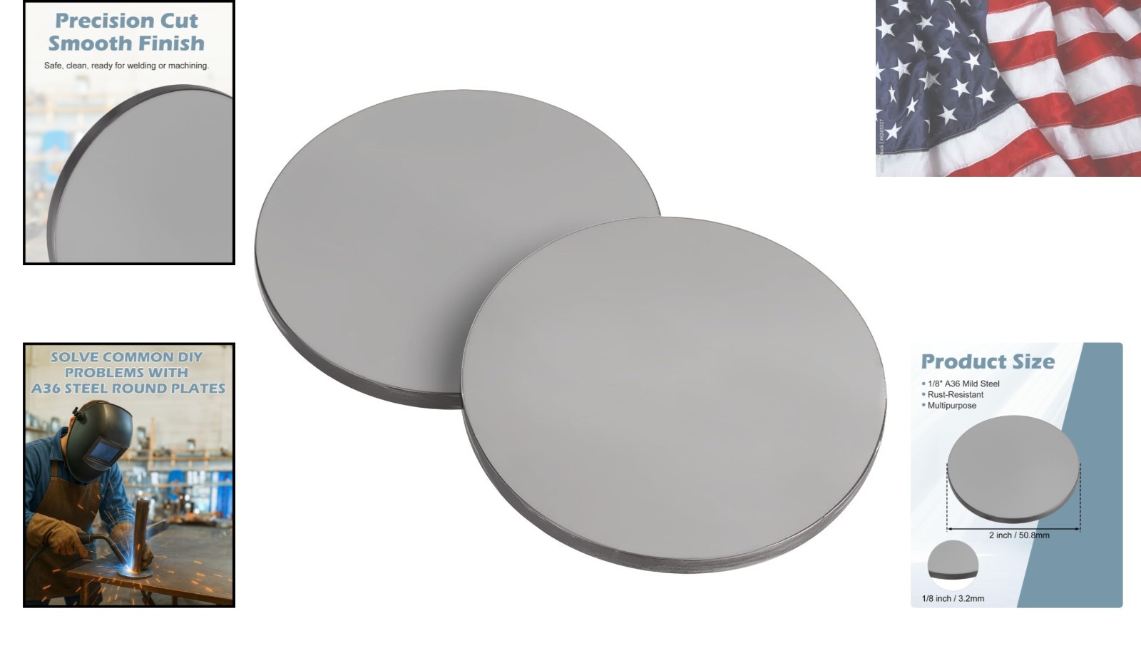 Steel Metal Plate 1/8″ x 2″ Diameter Disk 2 Pcs A36 Weldable Steel Sheet Base…