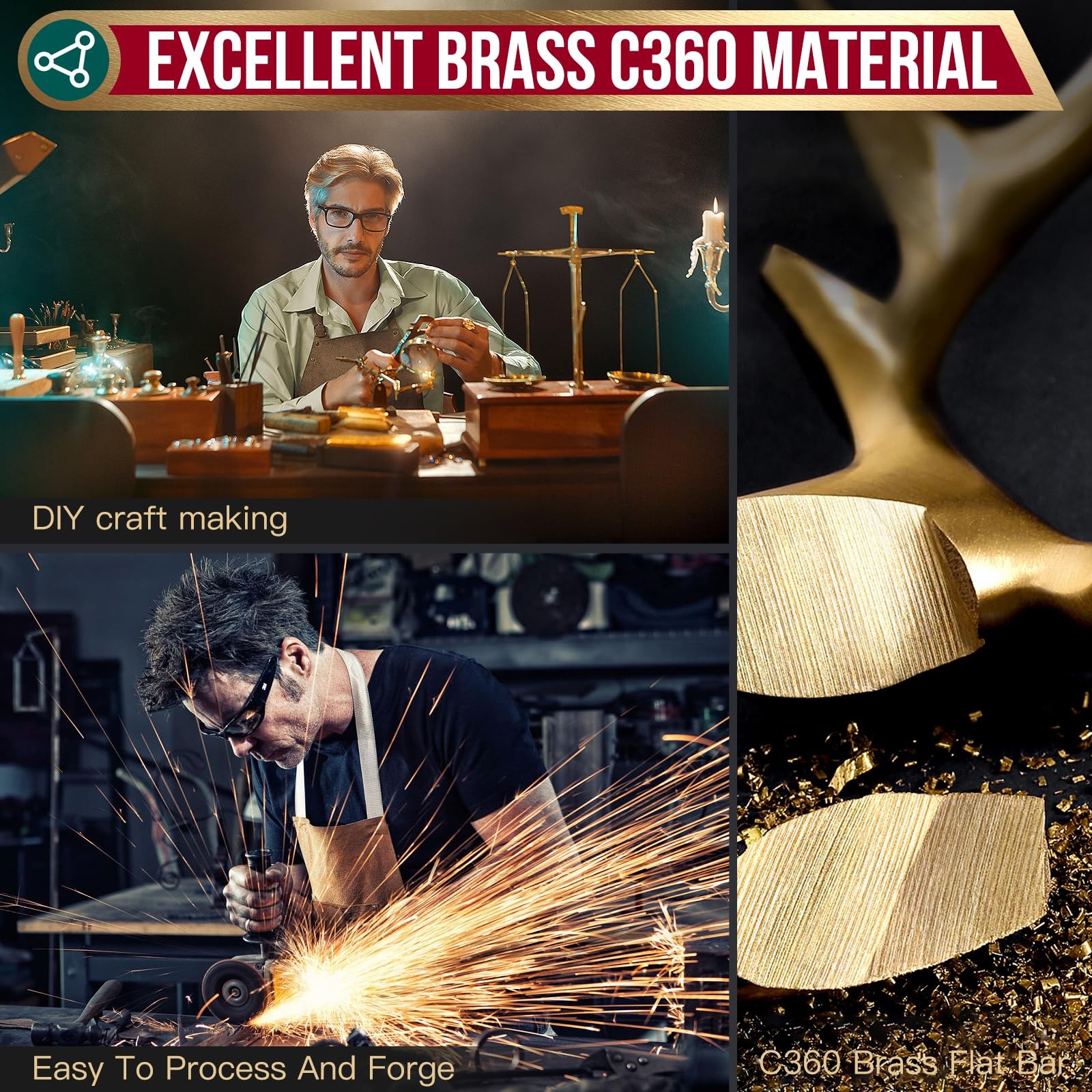 1/4x2x6 inch C360 Brass Flat Bar Blank Solid Thin Plate Mill Stock Metal
