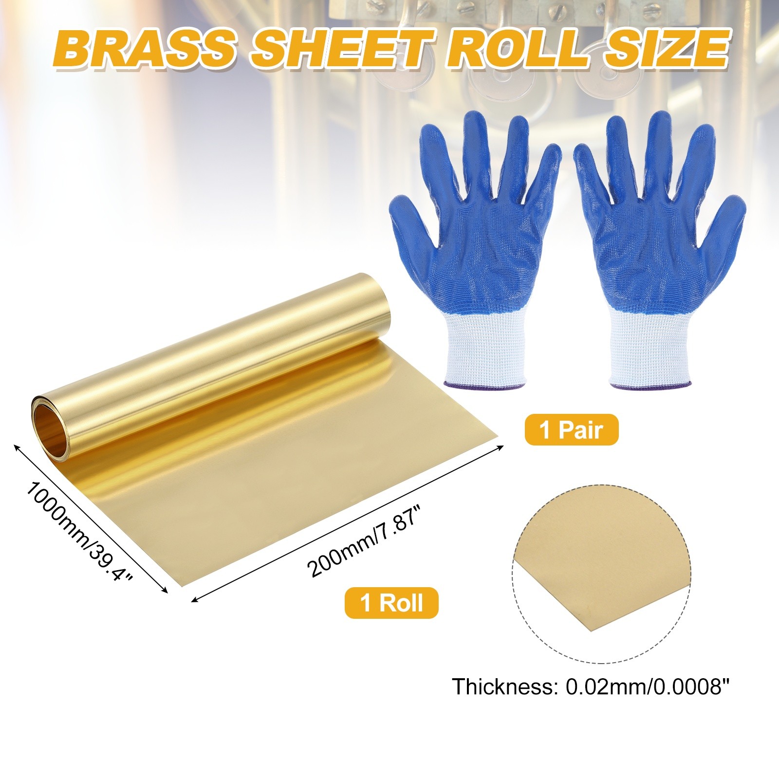 Brass Sheet Roll, 0.0008 x 7.87 x 39.4 Inch H62 Thin Brass Foil Strip Plate Shim