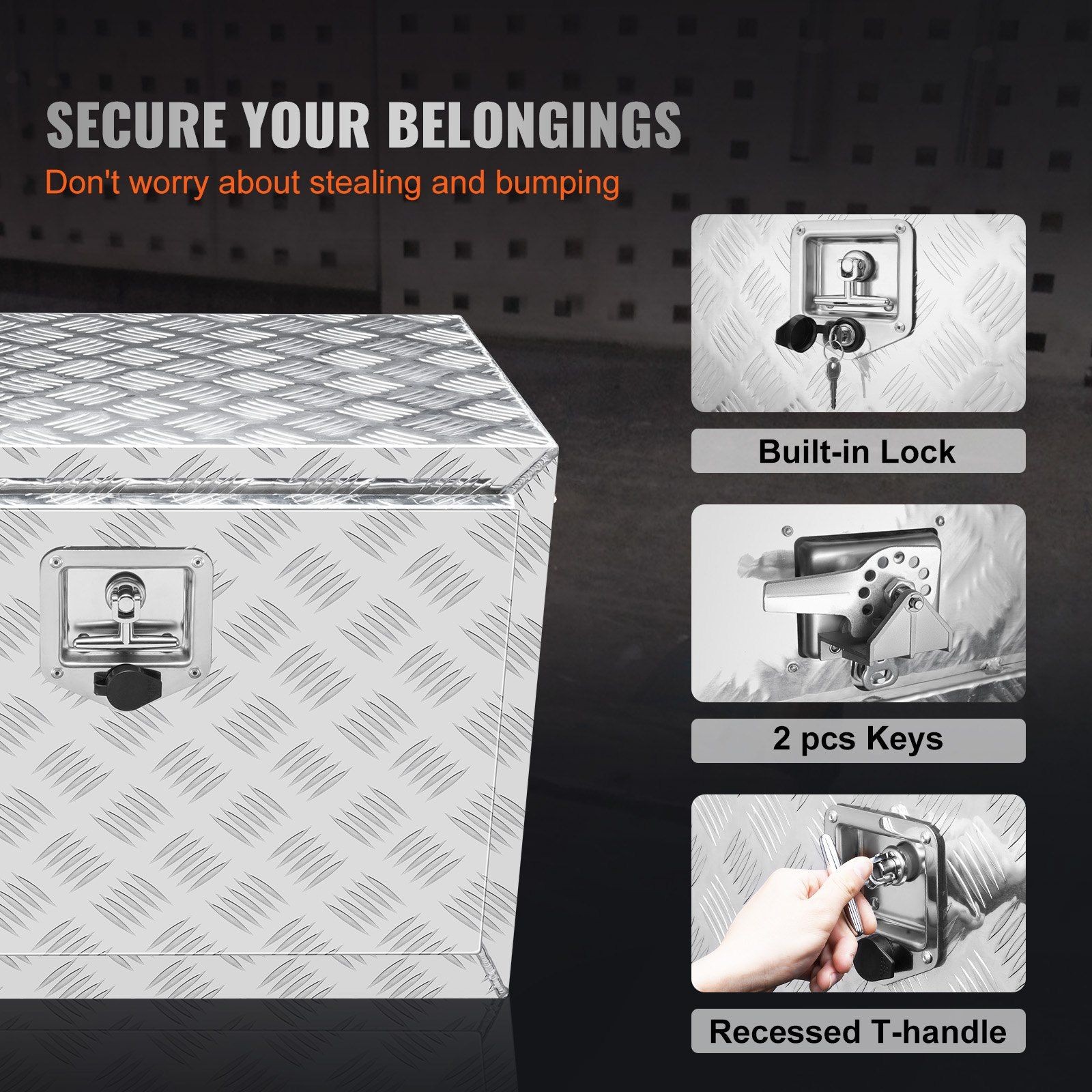 24x14x16in Waterproof Aluminum Diamond Plate Truck Box 333lb & Lock