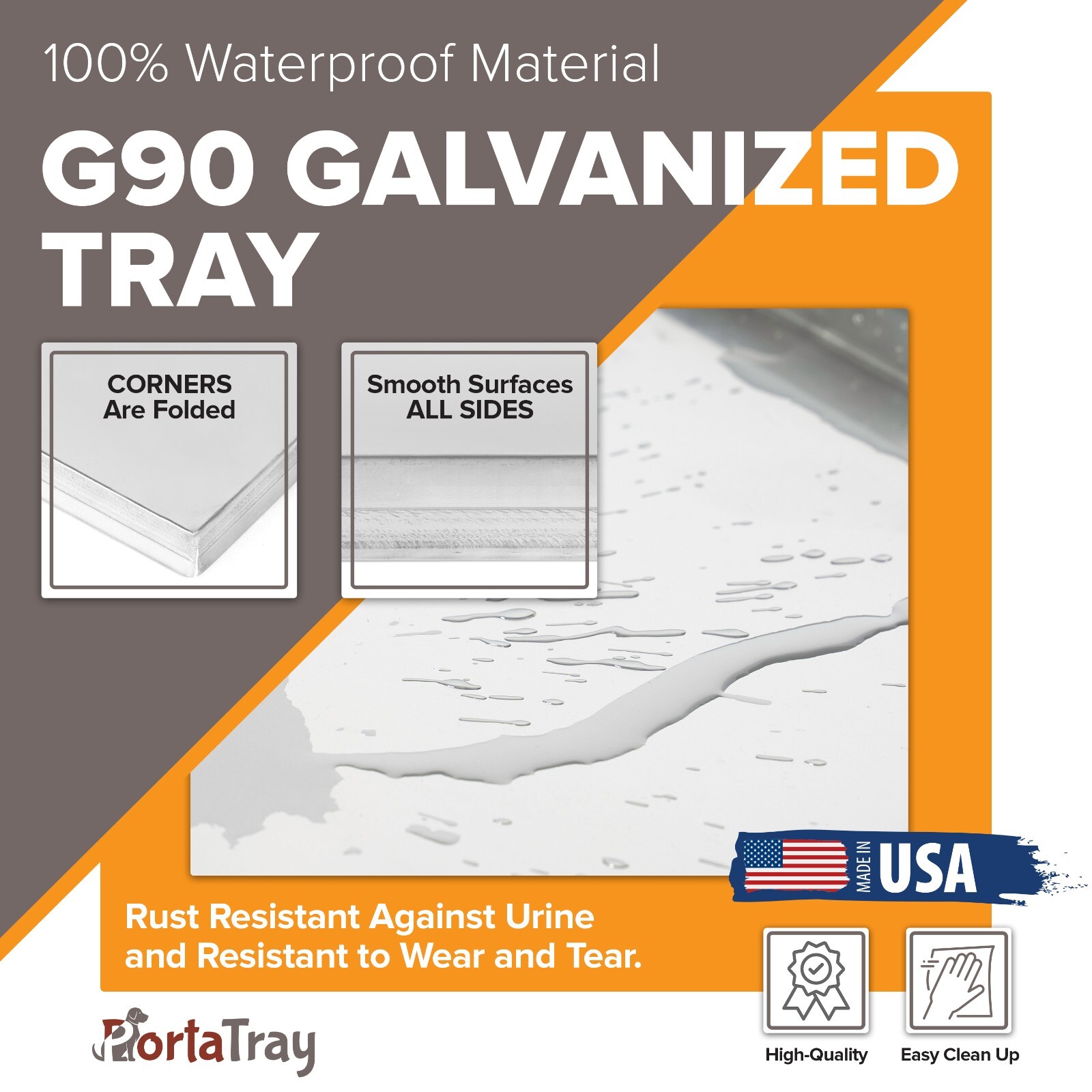 PortaTray Dog Crate Tray Pet Crate Pan Galvanized Dog Crate-41″x27-3/8″x1″
