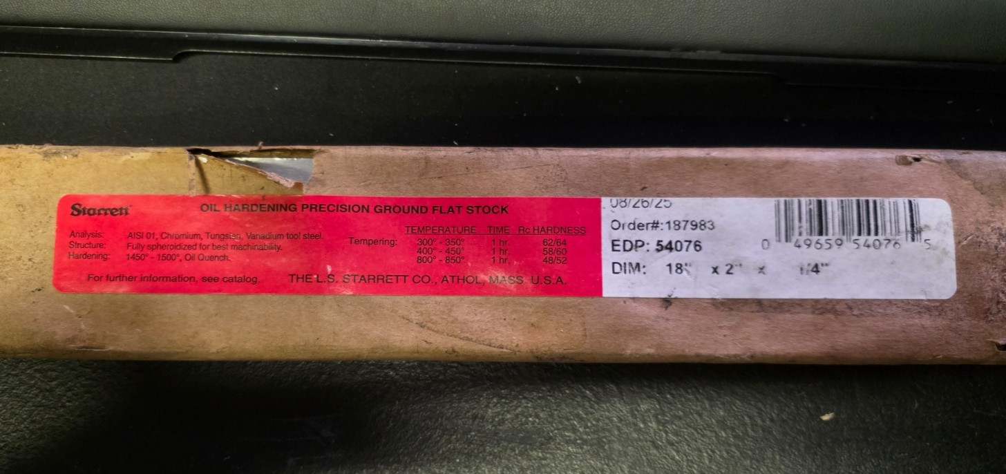 Starrett 54076 Oil Hardening Tool Steel Precision Ground Stock 2x18x1/4