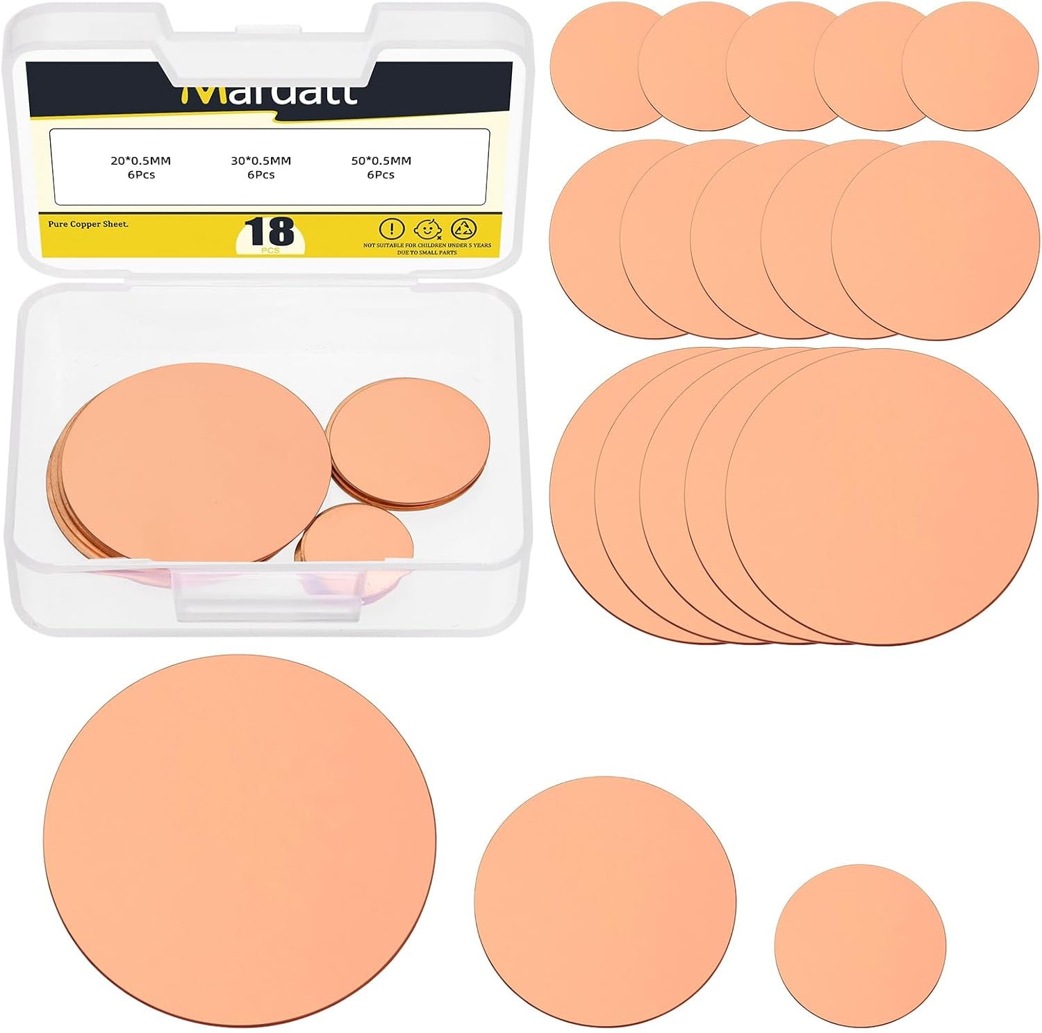 18Pcs Round Pure Copper Sheets 24 Gauge 0.5mm Jewelry Crafts Electrical