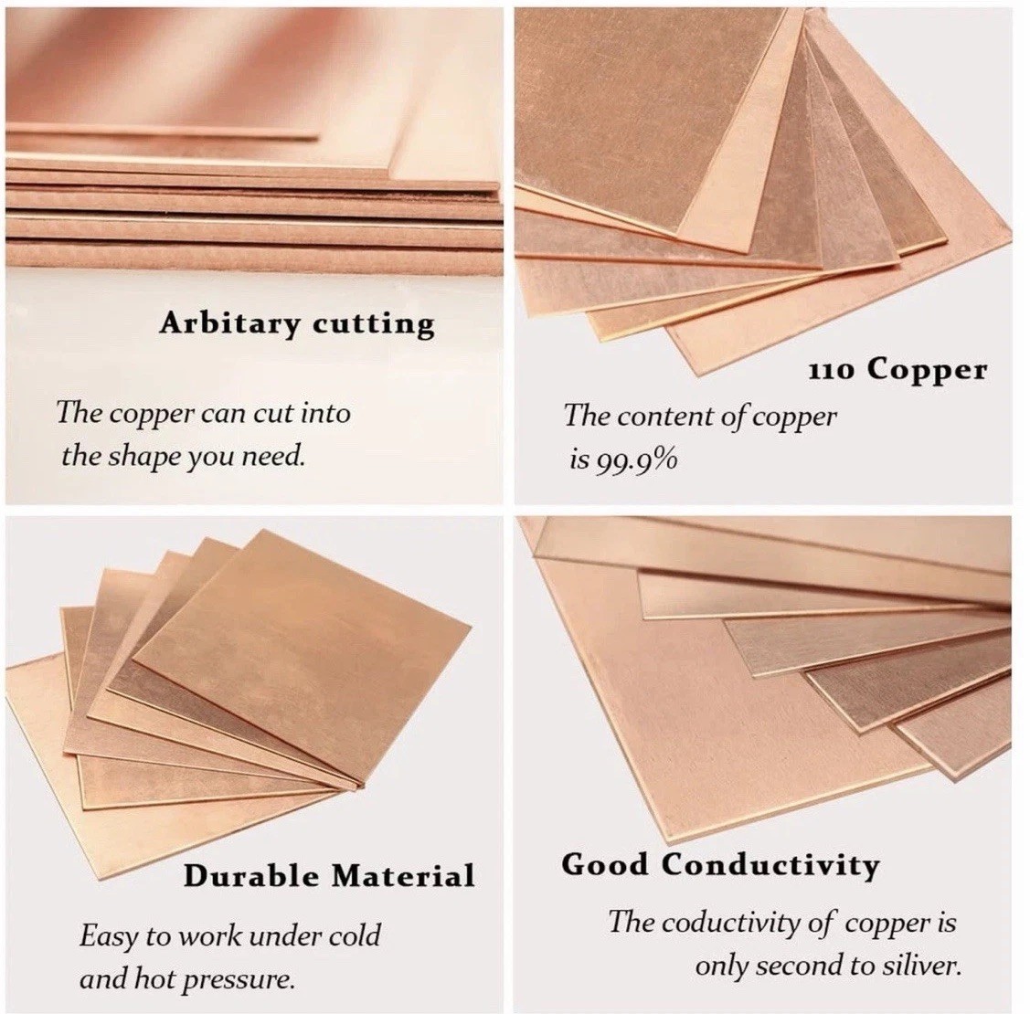 COPPER SHEET PLATE NEW 16Oz/24GA 7″X8″ Thick C110 ALLOY Pure Fine 999 Blanks