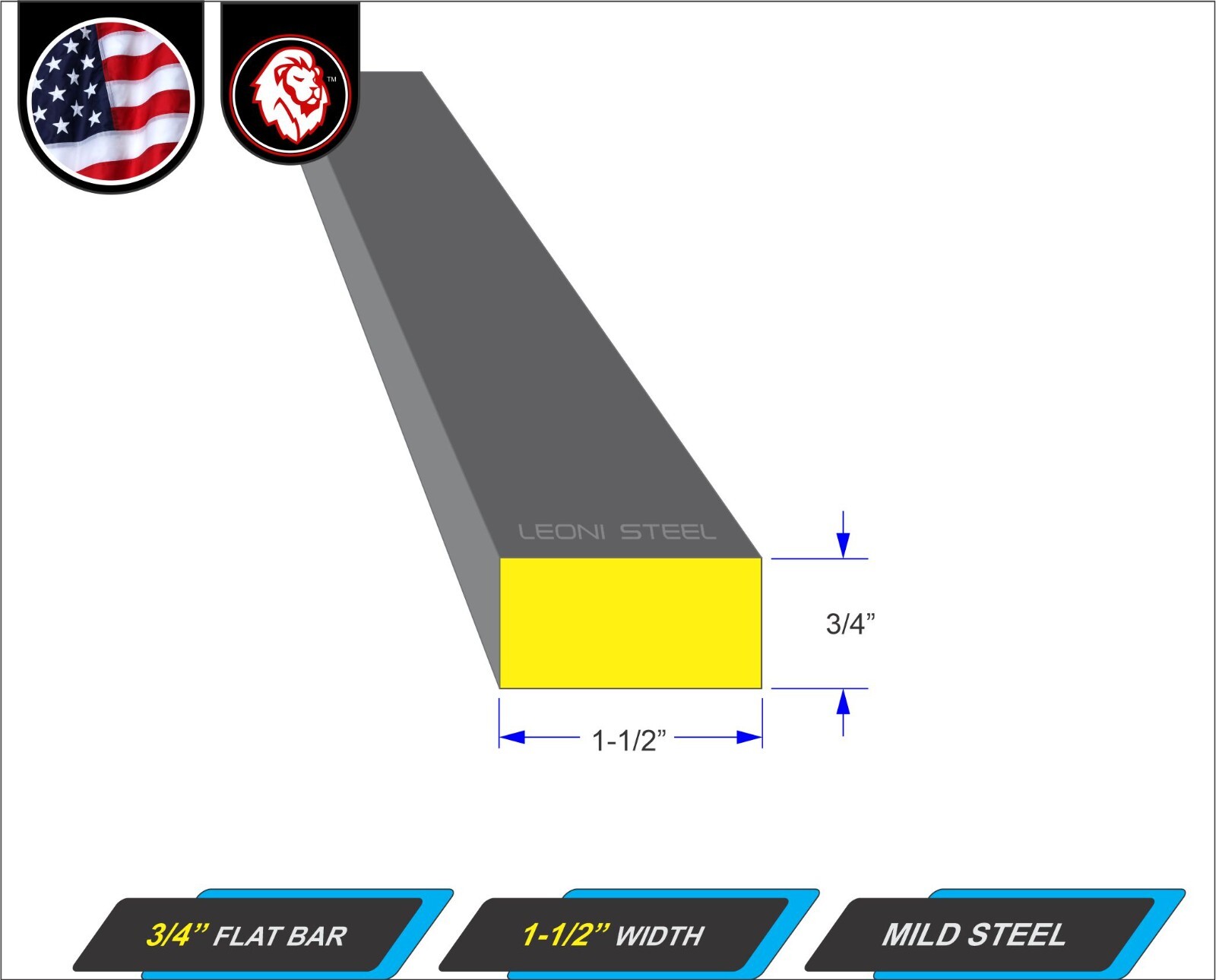 3/4″ x 1-1/2″ Metal Flat Bar – Mild Steel – Metal Stock – 72″ Long (6-ft)