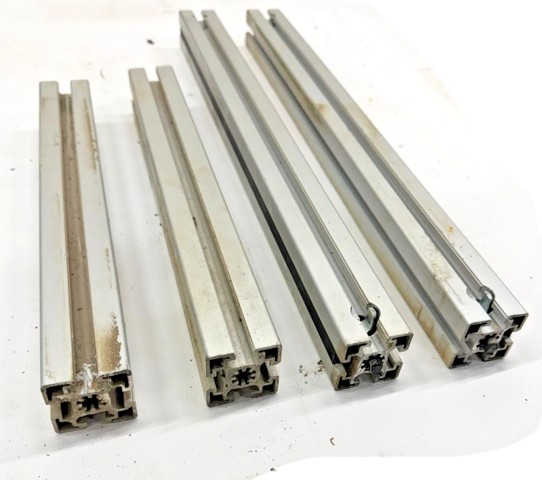 80/20 45MM ASST LENGTHS, 45-4545, (LOT OF 4), 14-1/8″ TO 22″, 4 OPEN SLOTS