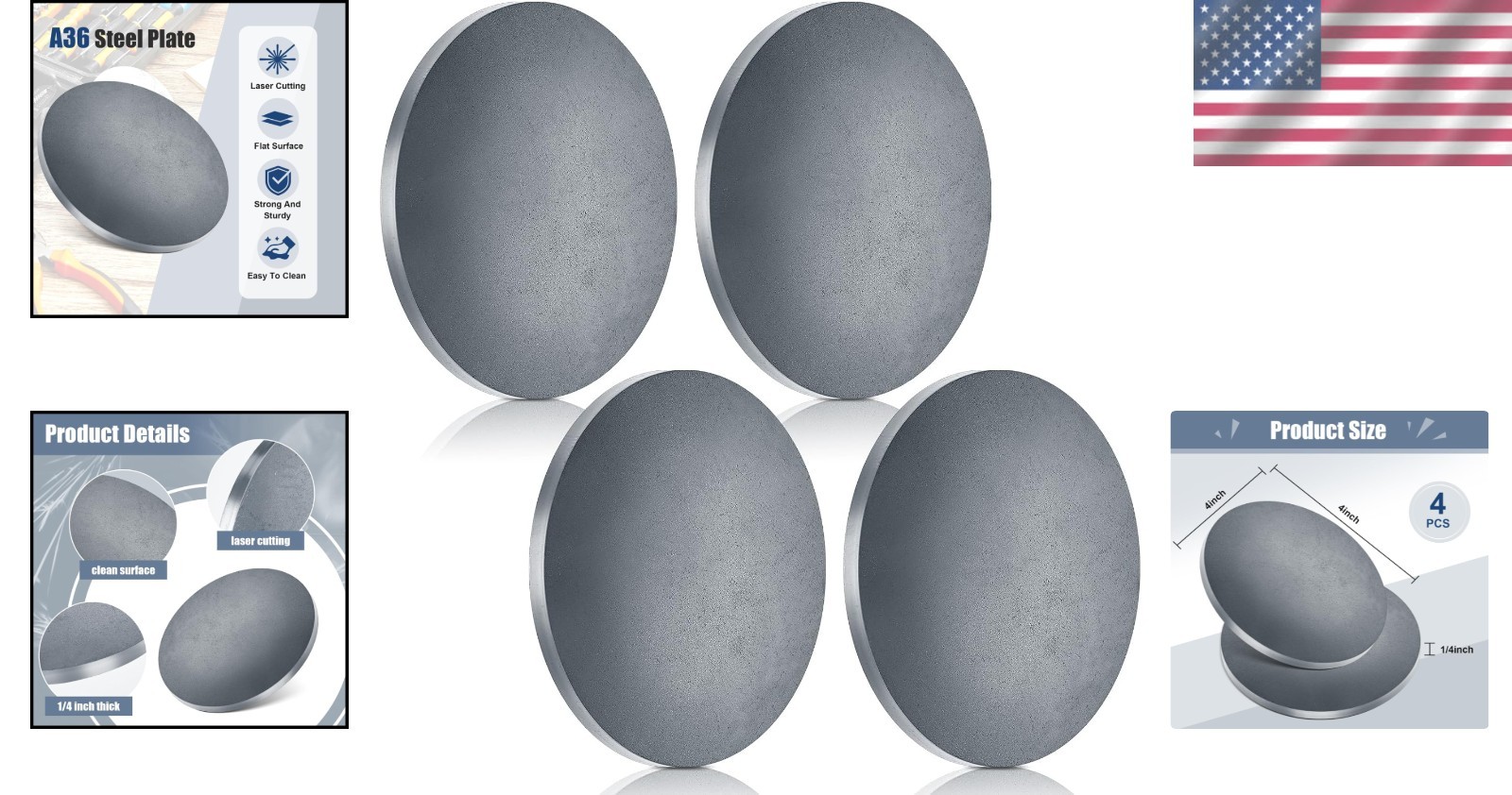 4 Pack of 4″ Dia x 1/4″ Thick Weldable A36 Steel Plates for Versatile Projects